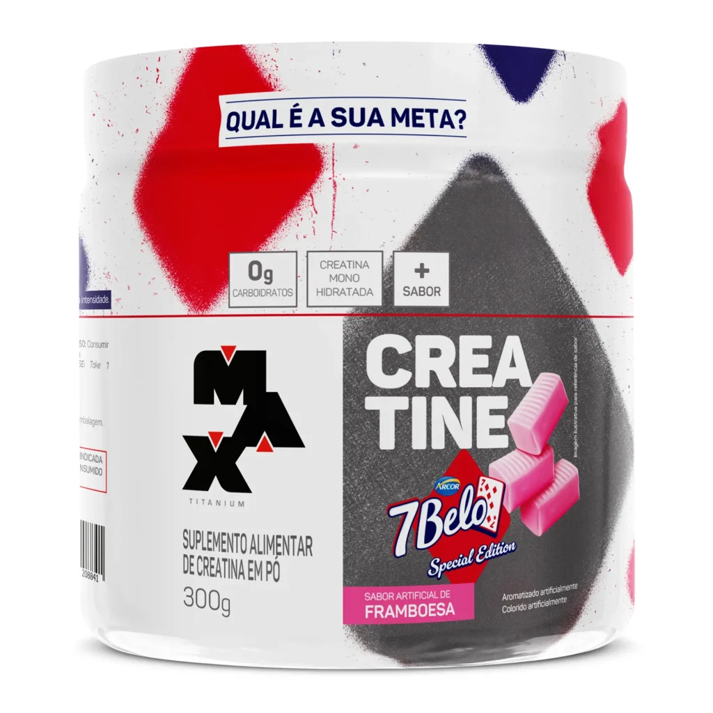 Creatina Max Titanium sabor 7Belo framboesa pote 300g