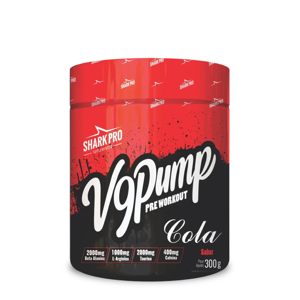 Pré-treino V9 Pump Shark Pro pote 300g sabor Cola